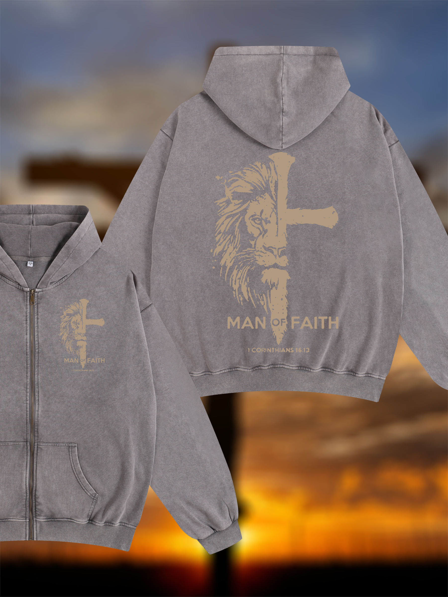 Man of Faith Jesus God Christian Washed Zip-Up Hoodie