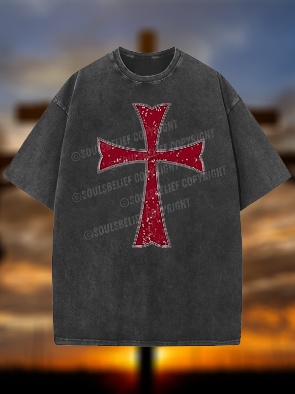 Knights Templar Crusader Cross Jesus God Christian Washed T-Shirt