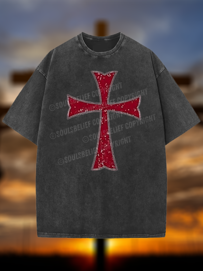 Knights Templar Crusader Cross Jesus God Christian Washed T-Shirt