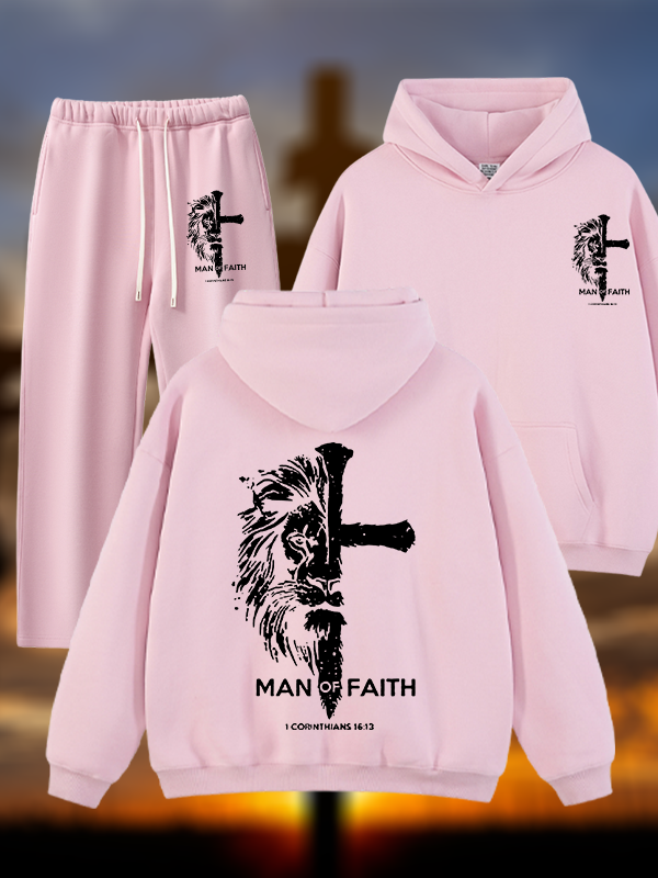 Man of Faith Jesus God Christian Plush Fleece-Lined Hoodie Set
