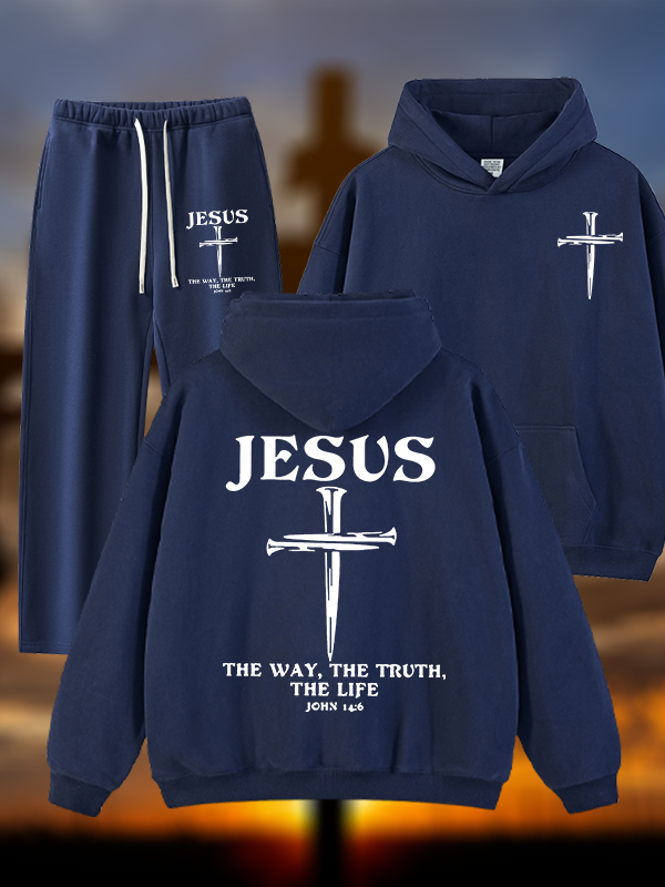Jesus The Way The Truth The Life Jesus God Christian Plush Fleece-Lined Hoodie Set