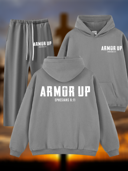 Armor Up Jesus God Christian Plush Fleece-Lined Hoodie Set