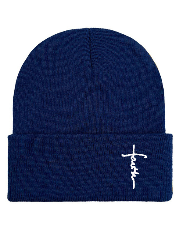 Embroidery Faith Cross Warm Beanie Cold hat