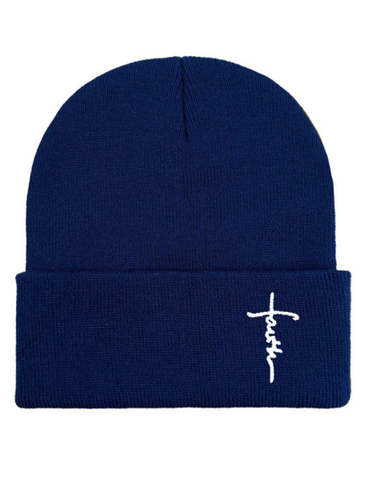 Embroidery Faith Cross Warm Beanie Cold hat