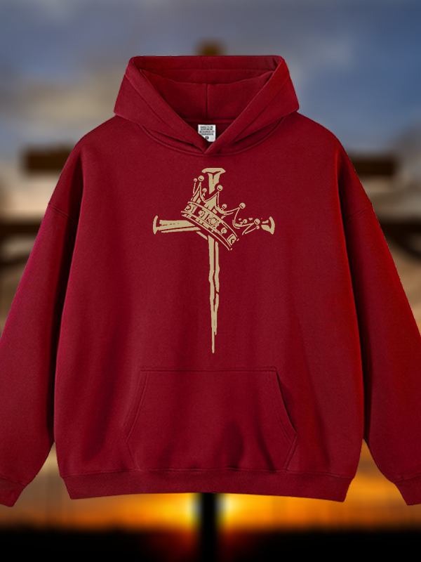 Cross Crown Jesus God Christian Plush Fleece-Lined Hoodie