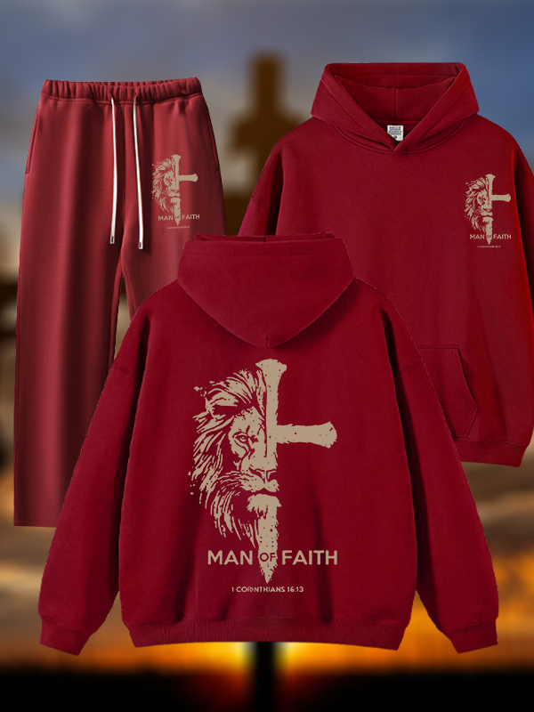 Man of Faith Jesus God Christian Plush Fleece-Lined Hoodie Set
