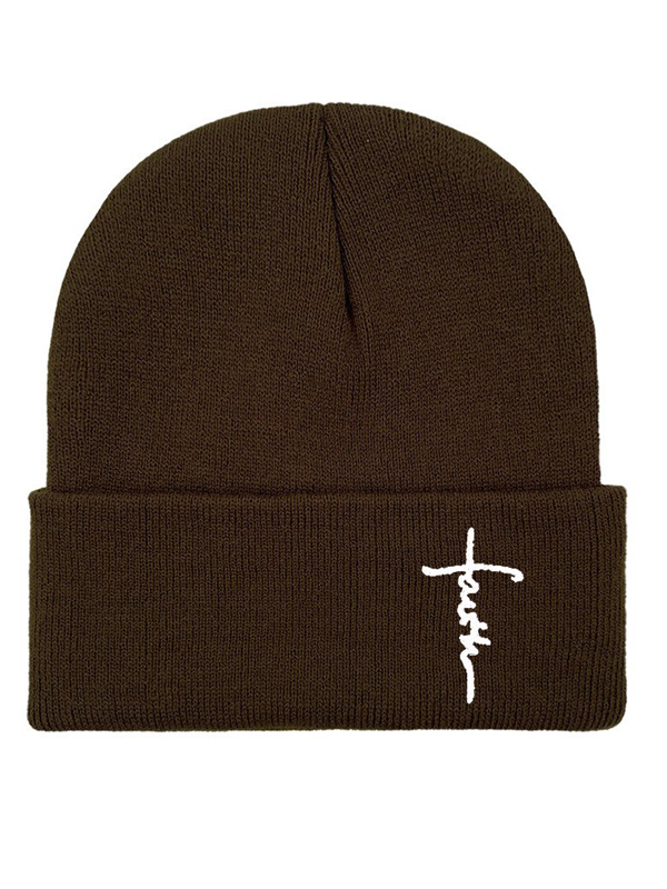 Embroidery Faith Cross Warm Beanie Cold hat