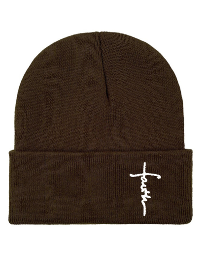 Embroidery Faith Cross Warm Beanie Cold hat