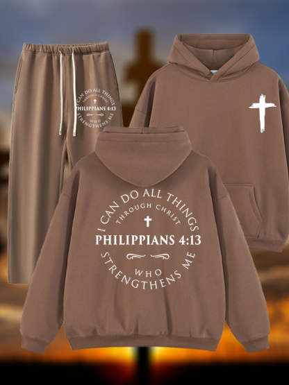 Philippians 4:13 Jesus God Christian Plush Fleece-Lined Hoodie Set