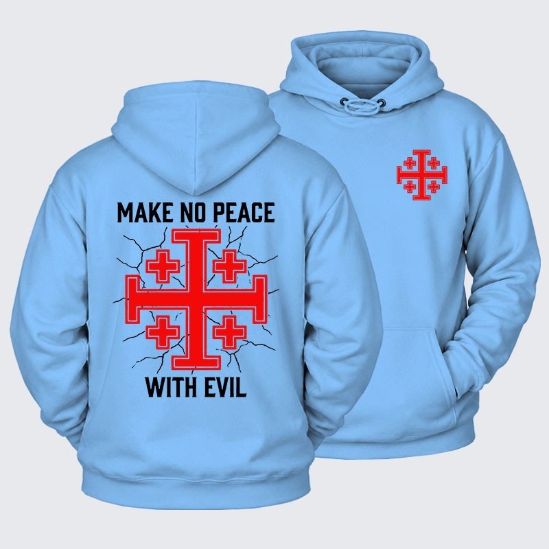 [Copy]Plush Fleece-Lined Hoodie - Make No Peace with Evil Knight Templar Jerusalem Cross