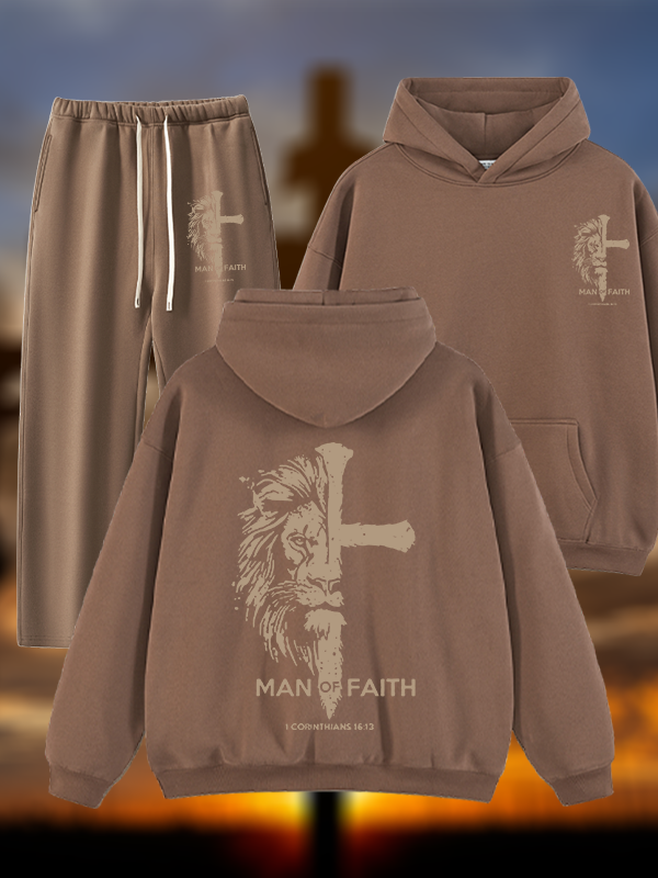Man of Faith Jesus God Christian Plush Fleece-Lined Hoodie Set