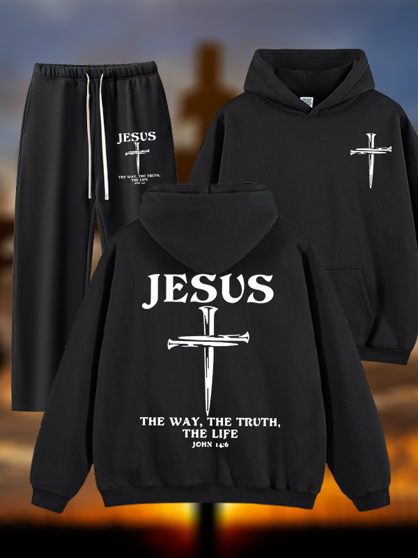 Jesus The Way The Truth The Life Jesus God Christian Plush Fleece-Lined Hoodie Set