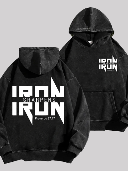 IRON SHARPENS IRON Proverbs 27:17  Jesus God Christian Washed Hoodie