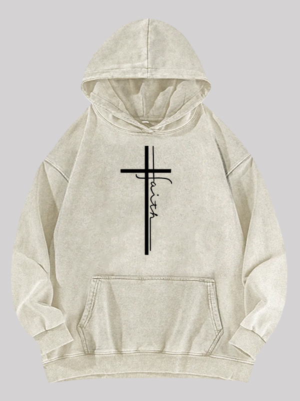 Faith Cross Jesus God Christian Washed Hoodie