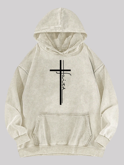 Faith Cross Jesus God Christian Washed Hoodie