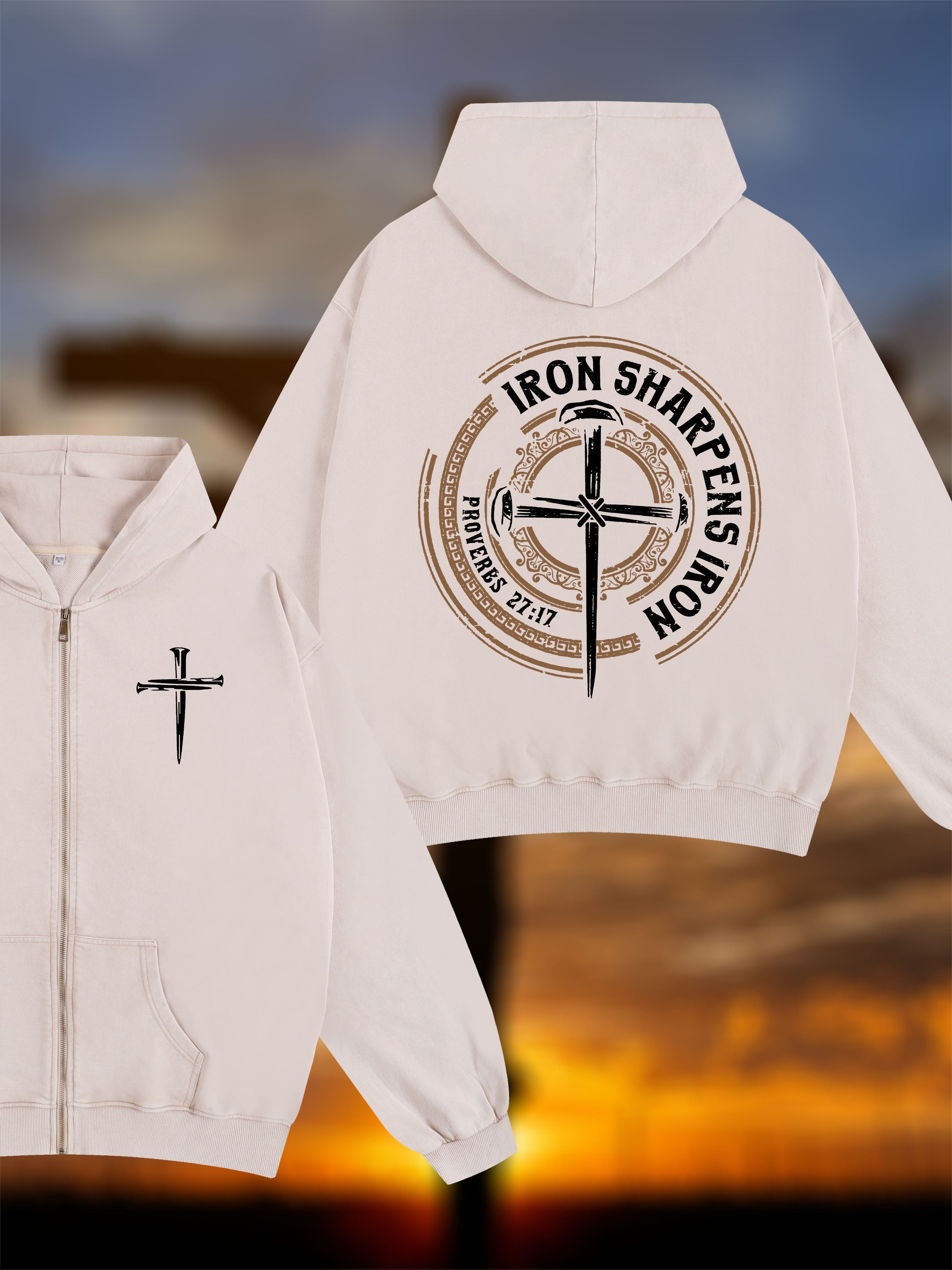 Iron Sharpens Iron - Proverbs 27:17 Jesus God Christian Washed Zip-Up Hoodie