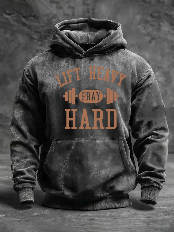 Lift Heavy Pray Hard Jesus God Christian Washed Hoodie
