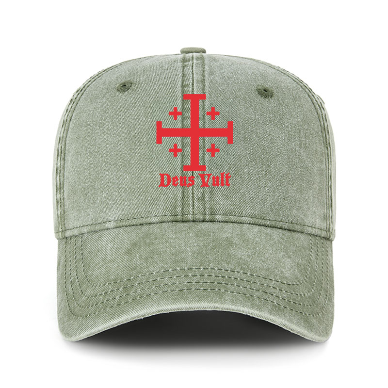 Heritage Washed Cap - Jerusalem Cross Deus Vult