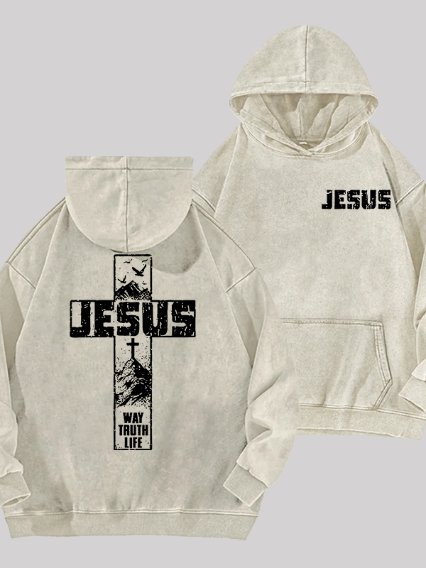 The Way, The Truth, The Life  Jesus God Christian Washed Hoodie