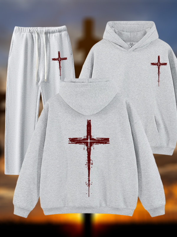 Light of Cross Jesus God Christian Plush Fleece-Lined Hoodie Set