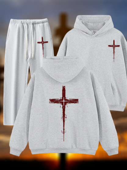 Light of Cross Jesus God Christian Plush Fleece-Lined Hoodie Set