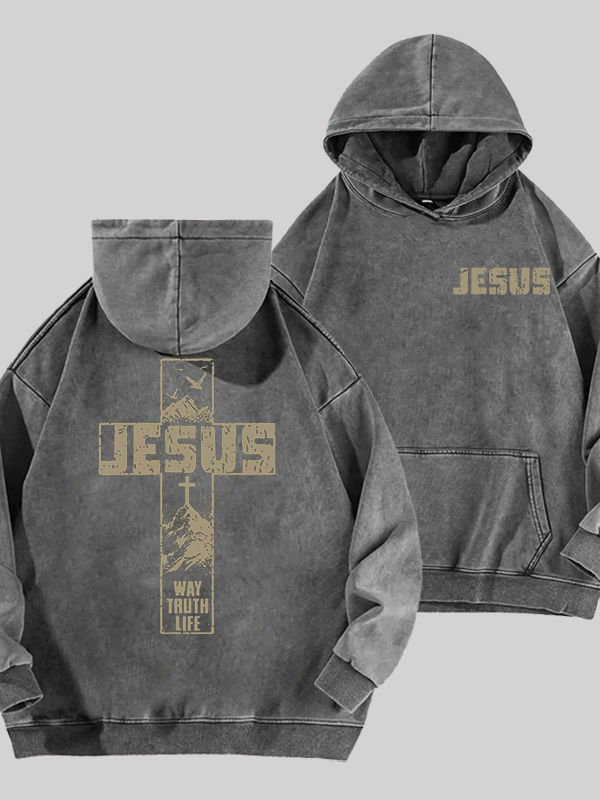 The Way, The Truth, The Life  Jesus God Christian Washed Hoodie