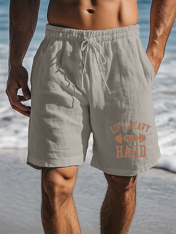 Lift Heavy Pray Hard Christian Beach Shorts