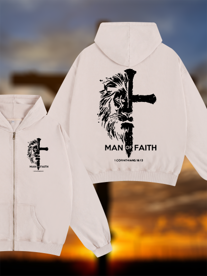 Man of Faith Jesus God Christian Washed Zip-Up Hoodie