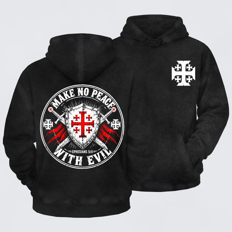 Washed Hoodie - Make No Peace with Evil Knight Templar Jerusalem Cross
