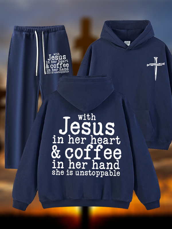 Jesus in her Heart  Jesus God Christian Plush Fleece-Lined Hoodie Set