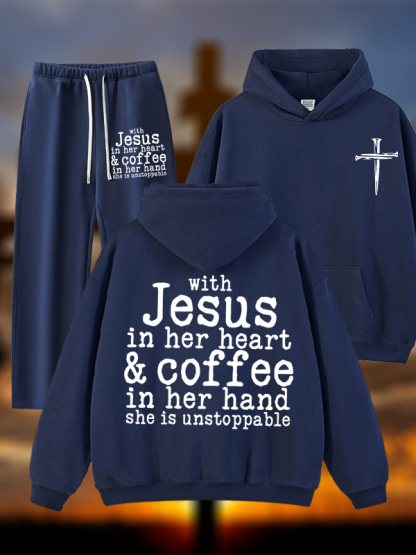 Jesus in her Heart  Jesus God Christian Plush Fleece-Lined Hoodie Set