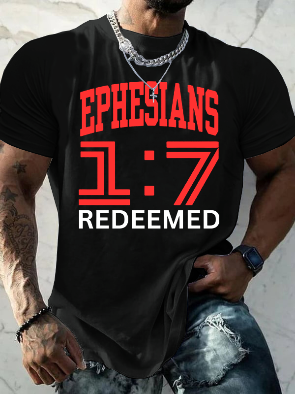 Ephesians 1:7 Redeemed Jesus God Christian Cotton T-Shirt