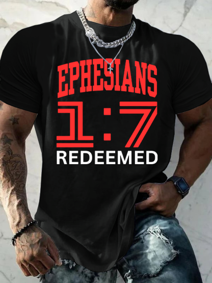 Ephesians 1:7 Redeemed Jesus God Christian Cotton T-Shirt