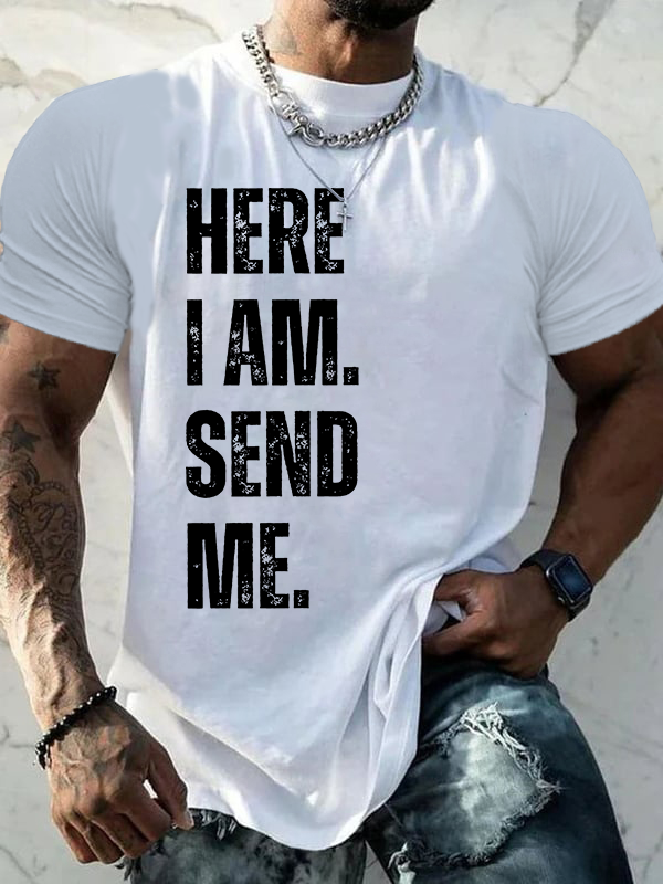 Here I am Lord Send Me Isaiah 6:8 Jesus God Christian Cotton T-Shirt