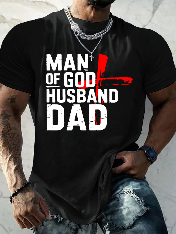 Man Of God Husband Dad  Jesus God Christian Cotton T-Shirt