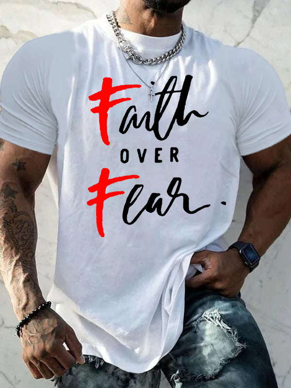 Faith Over Fear Cross Christian Cotton T-Shirt