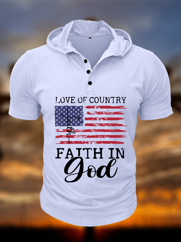 Faith In God Christian Hooded Henley T Shirt