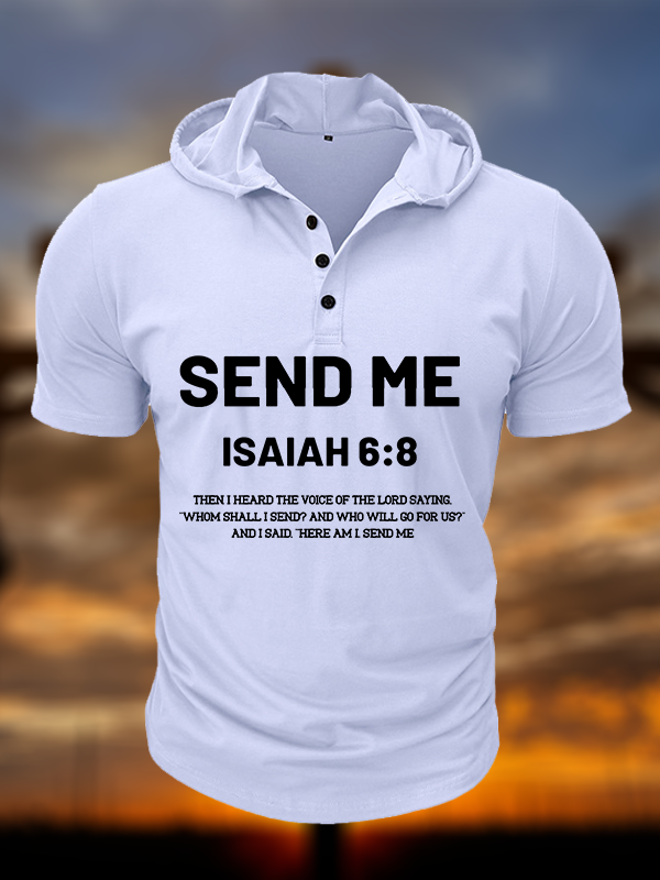 [Copy]Send Me Isaiah 6:8  Christian Hooded Henley T Shirt