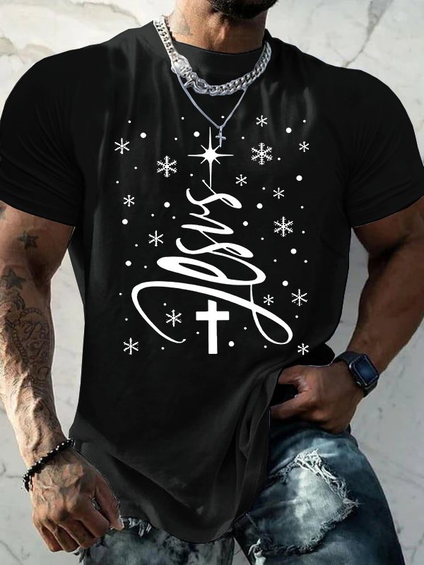 Christmas Cross Jesus God Christian Cotton T-Shirt