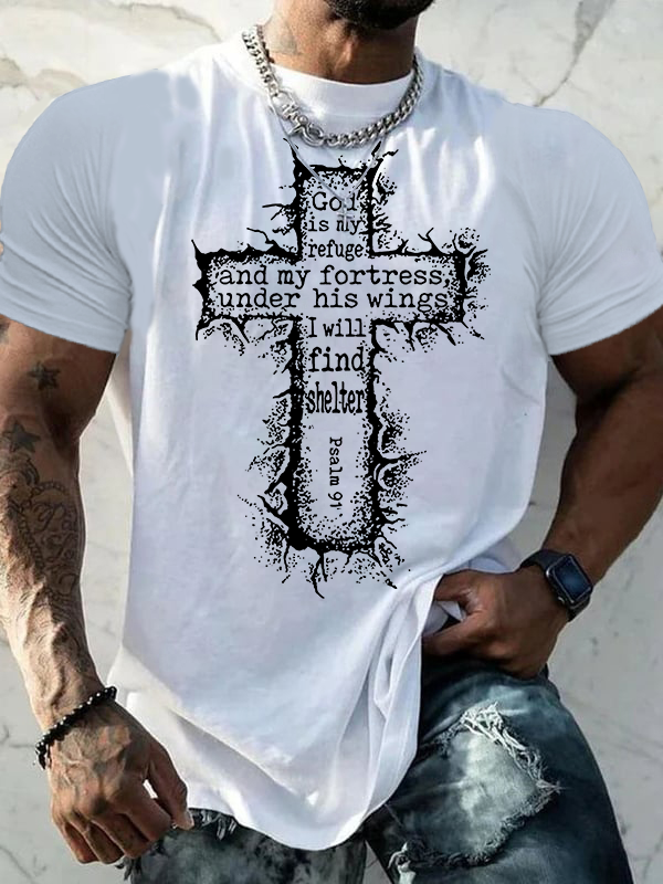 God Is My Refuge Psalm 91 Jesus God Christian Cotton T-Shirt