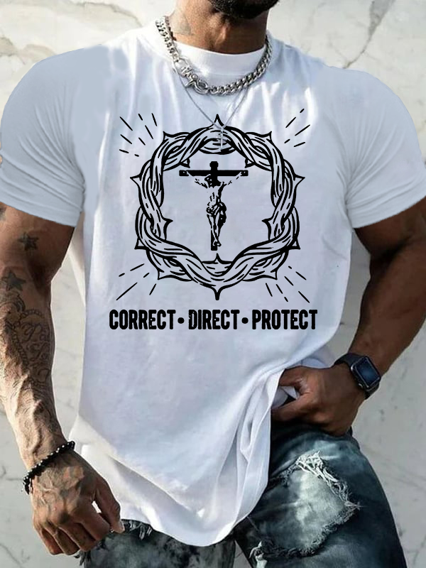 Correct Direct Protect Jesus God Christian Cotton T-Shirt