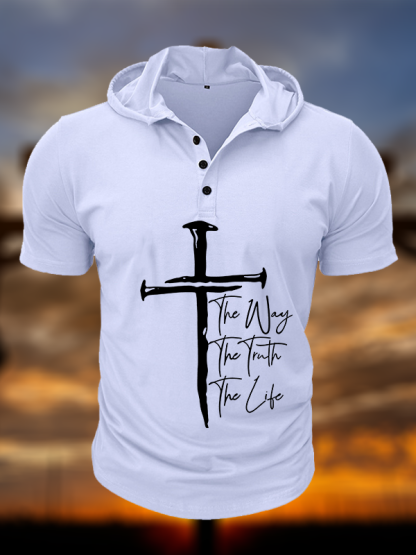 Jesus The Way The Truth The Life Christian Hooded Henley T Shirt