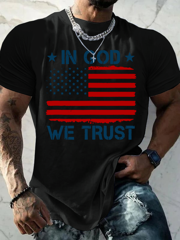 US American Flag In God We Trust Jesus God Christian Cotton T-Shirt