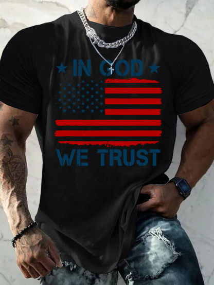 US American Flag In God We Trust Jesus God Christian Cotton T-Shirt