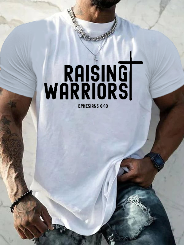 Raising Warriors Bible Verse Christian Cotton T-Shirt