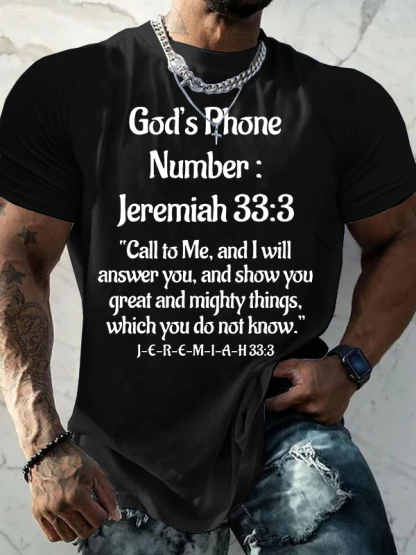 God's Phone Number Jeremiah 33:3 Call To Me  Jesus God Christian Cotton T-Shirt