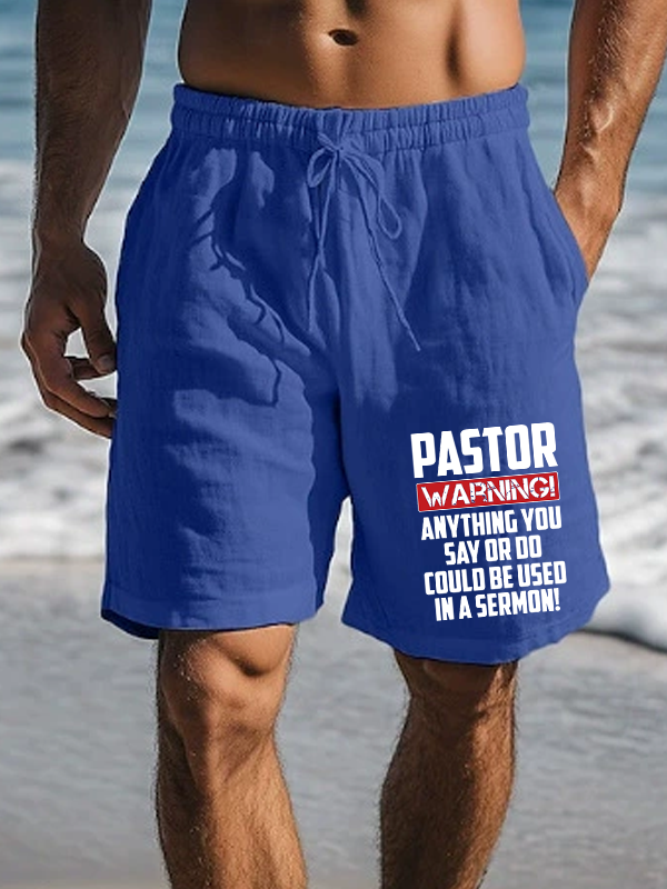 Men's Pastor Warning Anything You Say Or Do Could Be Used In A Sermon Christian Beach Shorts