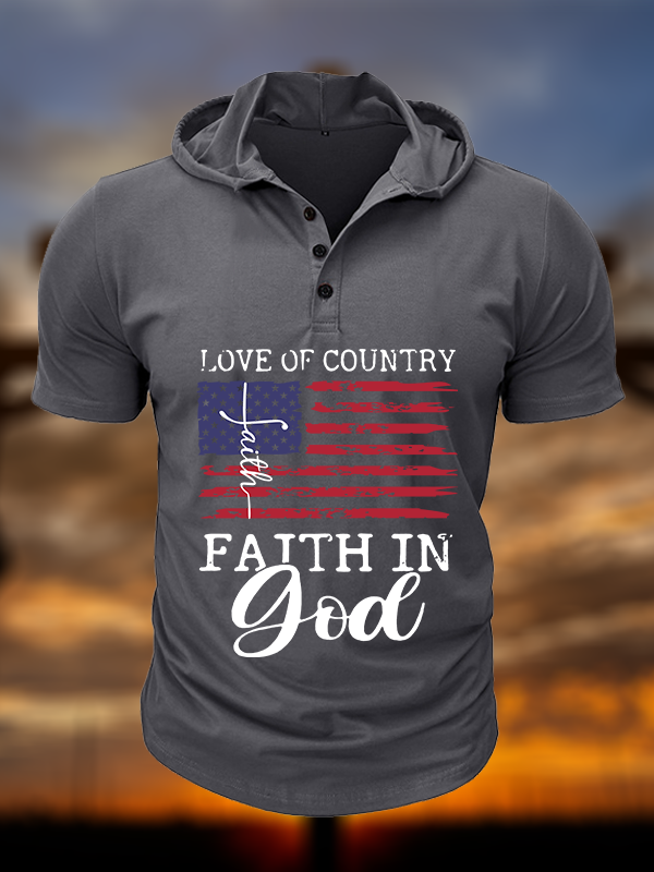 Faith In God Christian Hooded Henley T Shirt