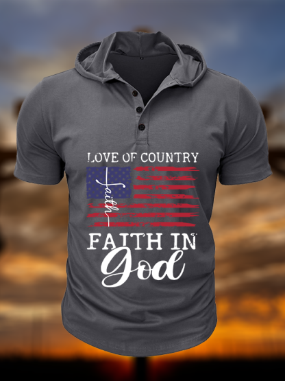 Faith In God Christian Hooded Henley T Shirt