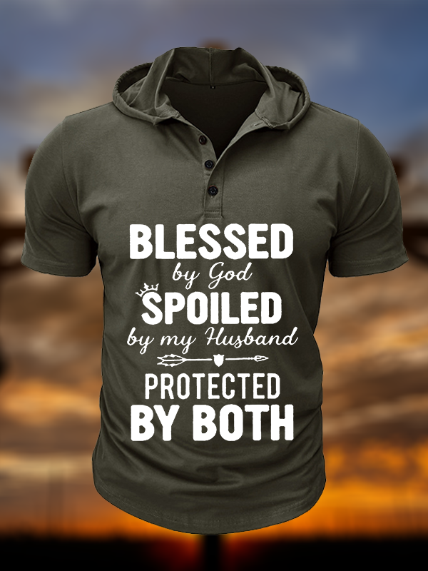 God Bless Christian Hooded Henley T Shirt
